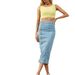 Women's Multi Button Elastic Denim Long Skirt_mkmklike.com