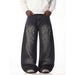 Men's Trendy Wide Leg Jeans Street Style Loose Fit Curved Hem Floor Length Jeans_mkmklike.com
