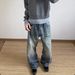 Men's Washed Ghost Claw Cat Whiskers Honeycomb Denim Jeans Old Money Cleanfit Street Wide Leg Casual Retro Distressed Jeans_mkmklike.com