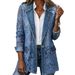 Women's Faux Denim Jacket Autumn Winter Single Button Mid-Length Patchwork Hollowed out Floral Lace Commuter Friendly_mkmklike.com