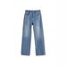 2024 Women's Jeans High Waist New Large Size Slimming Loose Versatile Narrow Version Pear Shape Body Wide Leg Fleece_mkmklike.com