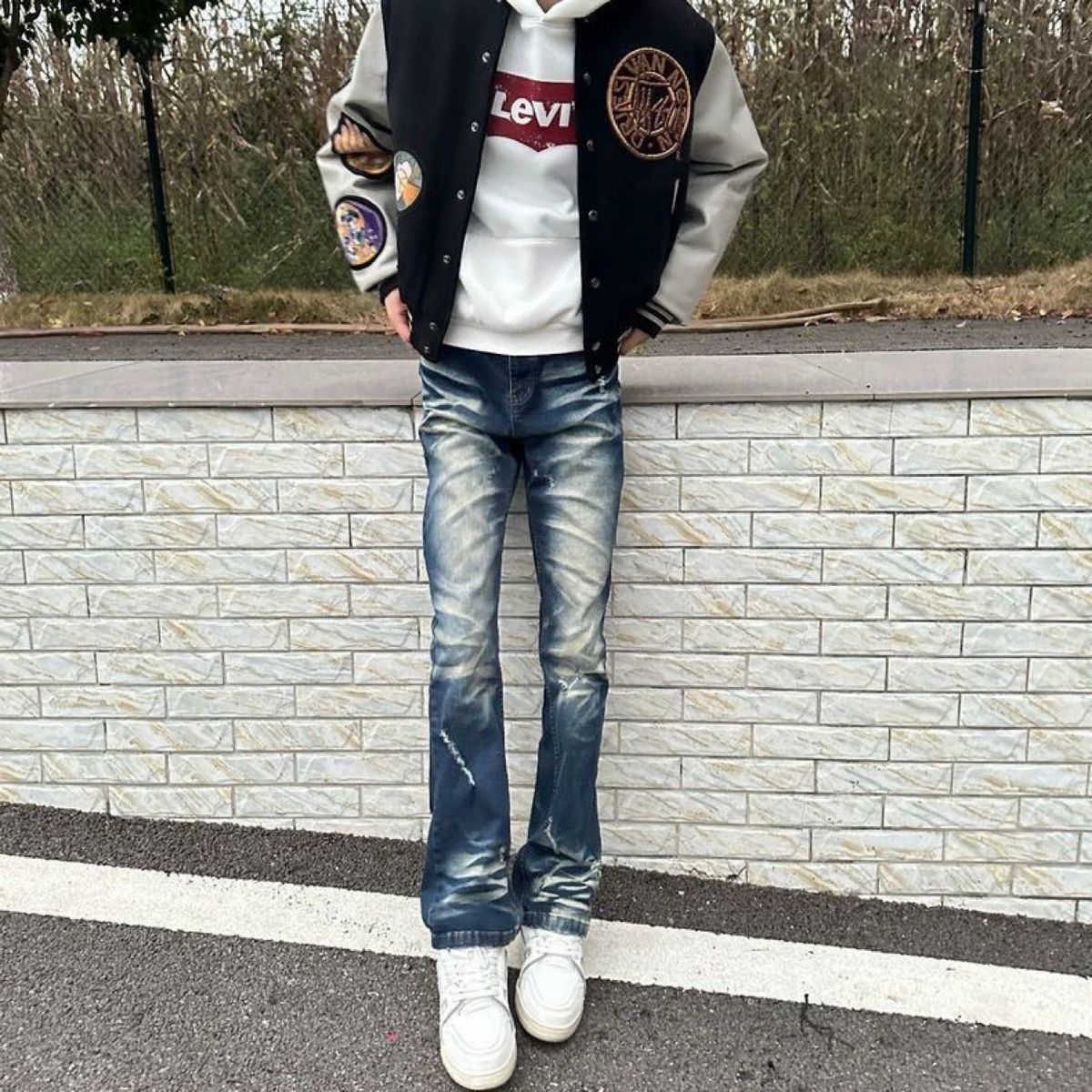 New High Street Retro Washed Old Cat Whisker Holes Slightly Elastic Couple Same Jeans Slim Fit_mkmklike.com