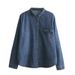 Chicco Korean Style Classic Small Lapel Artistic Washed Long Sleeve Denim For Women Spring And Autumn New Base Shirt_mkmklike.com