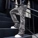 Men's Clothing Men's Trendy Wide Leg Pants Retro Washed Distressed Gray Splatter Paint Curved Blade Loose Fit Jeans_mkmklike.com