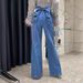Women's Clothing Back Bow Design Jeans Splicing Hot Girl Street Straight Wide Leg Pants Loose Trousers_mkmklike.com