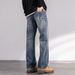 Autumn New Jeans Men's Fit Straight Tube Loose Trendy Brand American Washed Middle Waist Youth American Retro Double Craft_mkmklike.com
