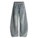 Washed Vintage Scimitar Jeans For Men Street Style Rivet Pleated Design Loose Fit Wide Leg Pants_mkmklike.com