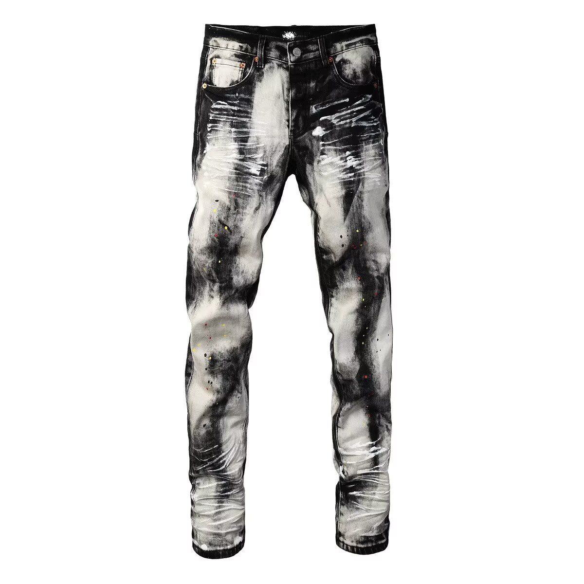 Youth Contrast Color Paint Splash Ink Graffiti Slim Fit Skinny Jeans For Men And Women_mkmklike.com