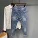 New Style Men's Slim Fit Skinny Jeans 9/10 Elastic Waist Casual Embroidered Denim Trendy Spring_mkmklike.com