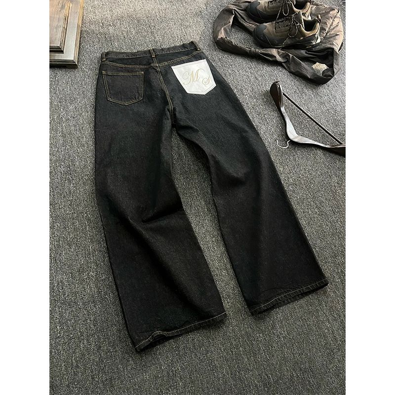 Men’s Vintage Black Baggy Jeans – Retro Wide Leg & Slight Flare Denim Pants For Streetwear_mkmklike.com