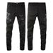 Men's Clothing Washed Cat Whisker Wrinkled Hole Snake Black Elastic Slim Fit Skinny Jeans Jeans_mkmklike.com