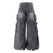 Distressed Washed Denim Pants - Oversized Cargo Jeans With Multi-Pockets For Streetwear & Workwear_mkmklike.com