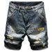 Men's Distressed Denim Shorts – American High-Street Vintage Washed 5-Inch Inseam (28-36) – Relaxed Fit & Artisan Fading For Streetwear Styling_mkmklike.com