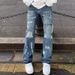 Men's Hip Hop Distressed Jeans - Ripped Straight Leg Denim Pants For Casual Streetwear (Blue, Xl/Xxl)_mkmklike.com