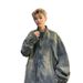 Gradient Tie Dye Denim Jacket For Men's Autumn Stand Up Collar Design, Niche Clothing_mkmklike.com