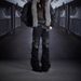 High Cyberpunk Rock PU Straight-leg Denim Flared Pants With European American Street Style, Featuring A Pleated Stacked_mkmklike.com