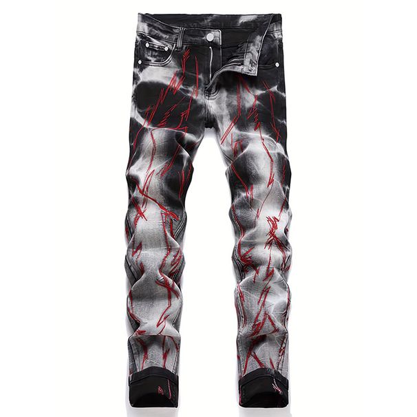 Men's Slim Fit Skinny Jeans Three Color Personalized Lightning Stretch Whitened Fashion Printed_mkmklike.com