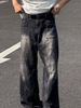 Men's Retro Washed Jeans High Street Trendy Brand Loose Wide Leg Drape Straight Pants_mkmklike.com