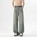 American High Street Washed Denim Jeans For Men, Spring 2025 New Trend Brand Elastic Waist Straight Leg Casual Pants_mkmklike.com