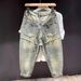 Men's Trendy Harem Pants American Retro Loose Multi Pocket Cargo Jeans Spring Autumn Ripped And Patchwork Clothing_mkmklike.com