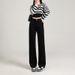 Black High-waisted Wide-g Jeans For Women, Straight Cut, Loose Fit, Slimming, Floor-ngth Pants, Casual And_mkmklike.com