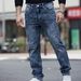 High Street Men's Jeans Nostalgic Color Embroidery Elastic Slim Small Straight Casual Men's Trousers_mkmklike.com