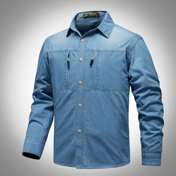 Pulse TB Vintage Cotton Denim Long Sleeve European And American Men's Shirt_mkmklike.com