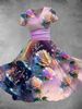 women's long creative floral print two-piece dress long skirt_mkmklike.com