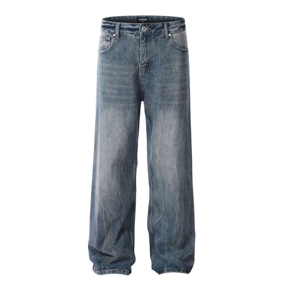 Washed Vintage Wide-Leg Jeans For Men Oversize American Style Faded Loose Casual Straight-Leg Trousers Trendy_mkmklike.com