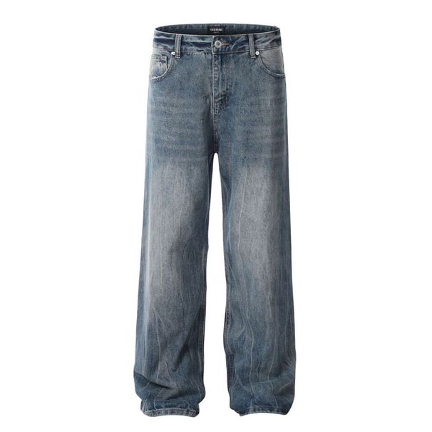 Washed Vintage Wide-Leg Jeans For Men Oversize American Style Faded Loose Casual Straight-Leg Trousers Trendy_mkmklike.com