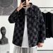 Men's Clothing Checkerboard Denim Jacket Trendy Loose Handsome Street Casual Workwear Tops_mkmklike.com