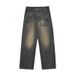 Men's Washed Distressed Patchwork Jeans Straight Leg Loose Fit Wide Leg American High Street Style Trendy Cool Retro Long Pants_mkmklike.com