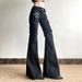 Gothic Metal-Zip Flared Jeans – Punk Low-Rise Distressed Denim With Raw-Edge Stitching (Black Destroyed Wide-Leg Pants)_mkmklike.com