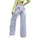 Women's Embroidered High-Waisted Jeans Slim Fit Straight Leg Floor Length Trousers New Summer Style Wide Leg Cross Border E-commerce_mkmklike.com