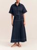 K Women's Casual Pocket Short Sleeved Shirt Split Skirt Denim Two-piece Set_mkmklike.com