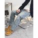 Men's Herringbone Denim Jeans – Relaxed Straight-Leg Casual Pants For Summer_mkmklike.com