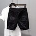 Men's Clothing Summer Ripped Thin Denim Shorts Men's Black Versatile Popular Washed Slim Fit Five Point Pants Trendy Brand Youth_mkmklike.com