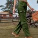 Vintage Washed Denim Cargo Pants For Women - High Waist Loose Fit Streetwear Casual Trousers With Multiple Pockets_mkmklike.com