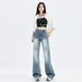 Attention-Grabbing Moment: American Retro Cracked Denim Jeans For Women, Spring Season, Low-Waisted, Wide-Leg,_mkmklike.com