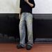 "Men's Floral Embroidered Straight Leg Jeans – Slim Fit Vintage Denim With Artistic Botanical Stitching (Retro Streetwear, Summer Essential)"_mkmklike.com