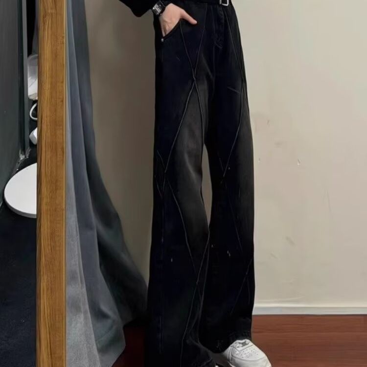 Men's Clothing High Street Retro Stitching Split Straight Jeans Men's Loose Slim All Match Casual Ins Trendy Trousers_mkmklike.com