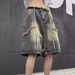 Men's Clothing Summer Retro Stitching Raw Edge Denim Shorts Men Ins Trendy High Street Casual Versatile Loose Straight Shorts_mkmklike.com
