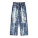 Suitable For All Seasons Straight-Leg Jeans Washed Light Blue Men's Casual Denim Pants_mkmklike.com