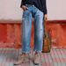 Women's Distressed Straight-Leg Jeans - Classic Denim With Edgy Details, Comfortable Cotton Blend, Versatile Styling For Casual & Streetwear Looks_mkmklike.com