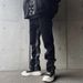 Men's Clothing Street Retro Washed Distressed Loose Wide Leg Wrinkled Patchwork Contrast Color Flared Jeans Jeans_mkmklike.com