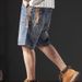 American Style Denim Shorts For Men In Summer, Ripped Brand Shorts, Casual Mid Length Trendy Cool Cropped Pants, And_mkmklike.com
