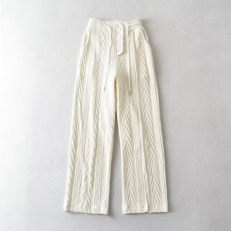 Women's Clothing Sweet style design twisted split knitted casual pants for women high waist slim loose straight floor length wide leg pants_mkmklike.com