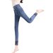 Women's Fleece-lined High-waisted Jeans, 2024 Autumn And Winter New Style, Stretchy Pencil Slim-fit Skinny Cropped Pants_mkmklike.com