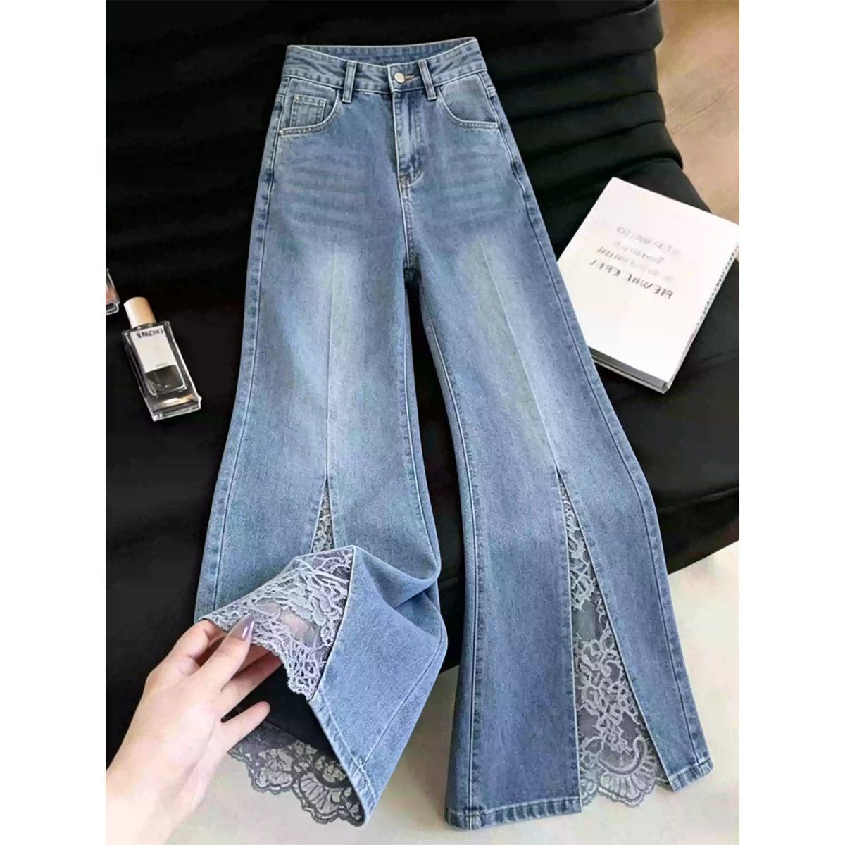 High Waist Wide Leg Blue Patchwork Denim Jeans Korean Style Fashionable Chic Trendy New Summer Women's Pants_mkmklike.com