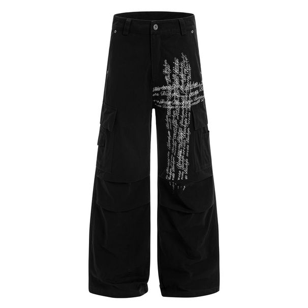 Streetwear Cargo Pants – Oversized Distressed Cotton Trousers With Washed Wrinkles & Drop Cuff (Black, S-XXXL) | High-Fashion Utility Pants For Men_mkmklike.com